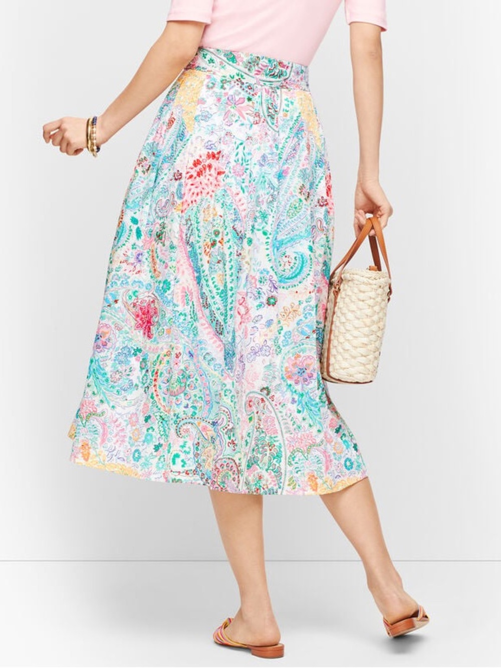Talbots Festive Floral Size 8 Petite Pleated Midi Skirt